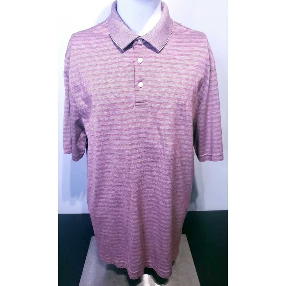 Jos A Bank Mens Traveler Traditional Fit SS Burgundy White Striped Polo Shirt XL